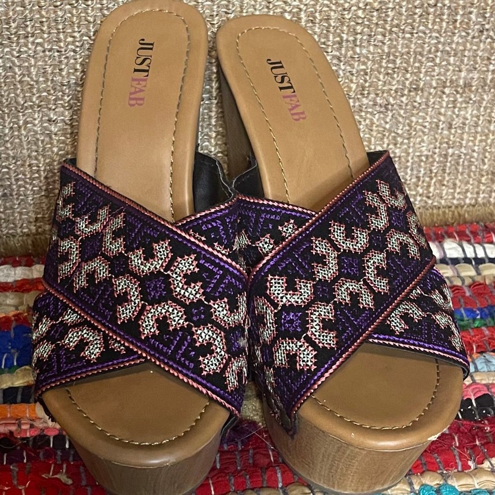 Justfab Open Toe Embroidered Wedges